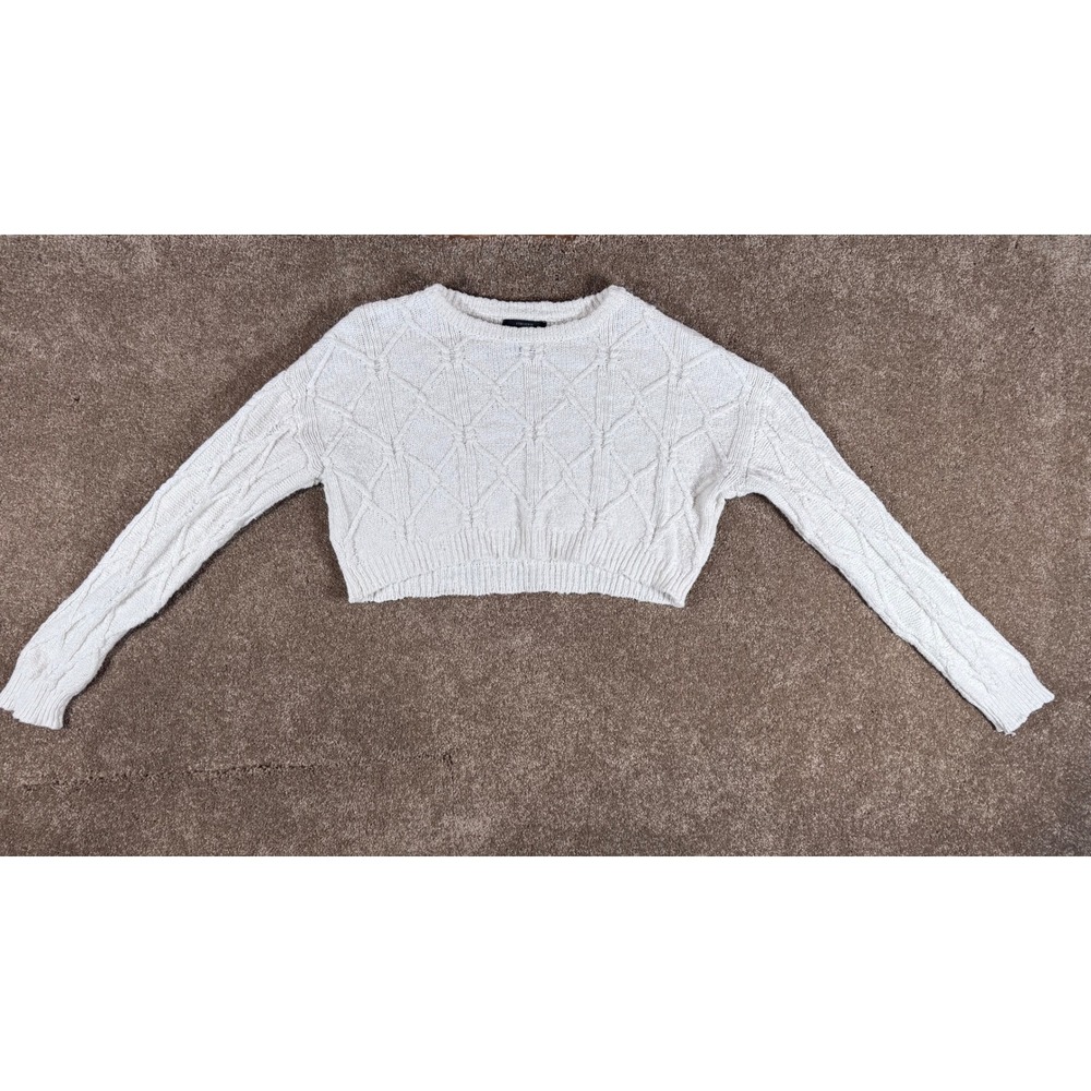 FOREVER 21 White Cable Knit Cropped‎ Sweater Womens Size Small